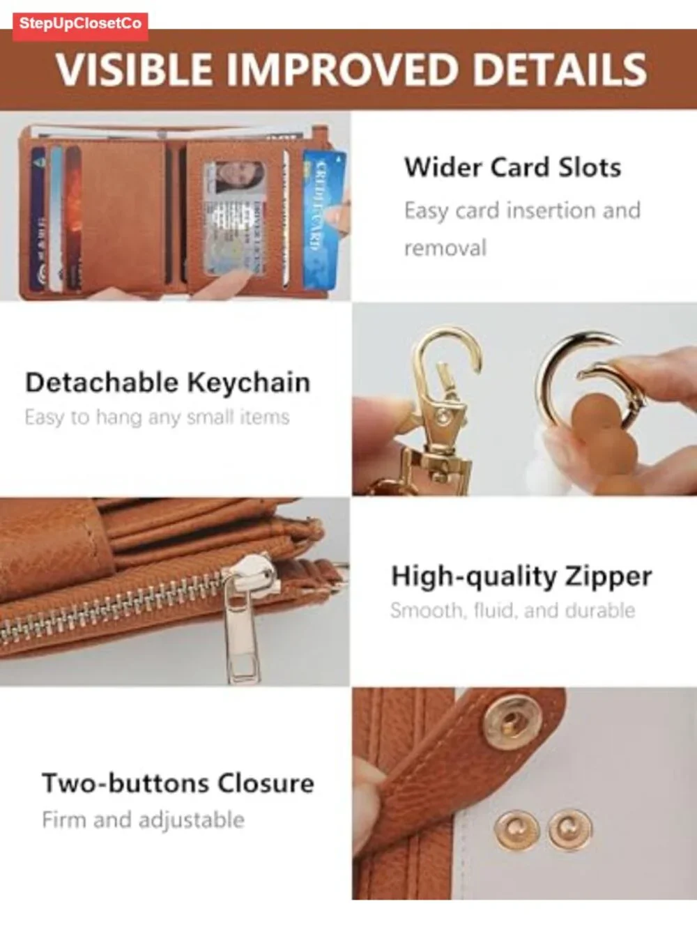 Keychain RFID Wristlet Wallet for Women - Faux Leather Small Card Wallet